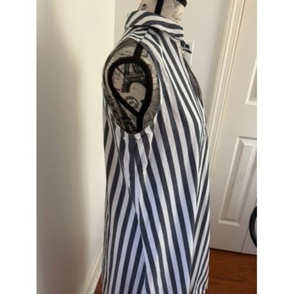 Liz Claiborne Women's Striped Sleeveless Cotton Shirt Dress Blue White Size 10 - Picture 2 of 5
